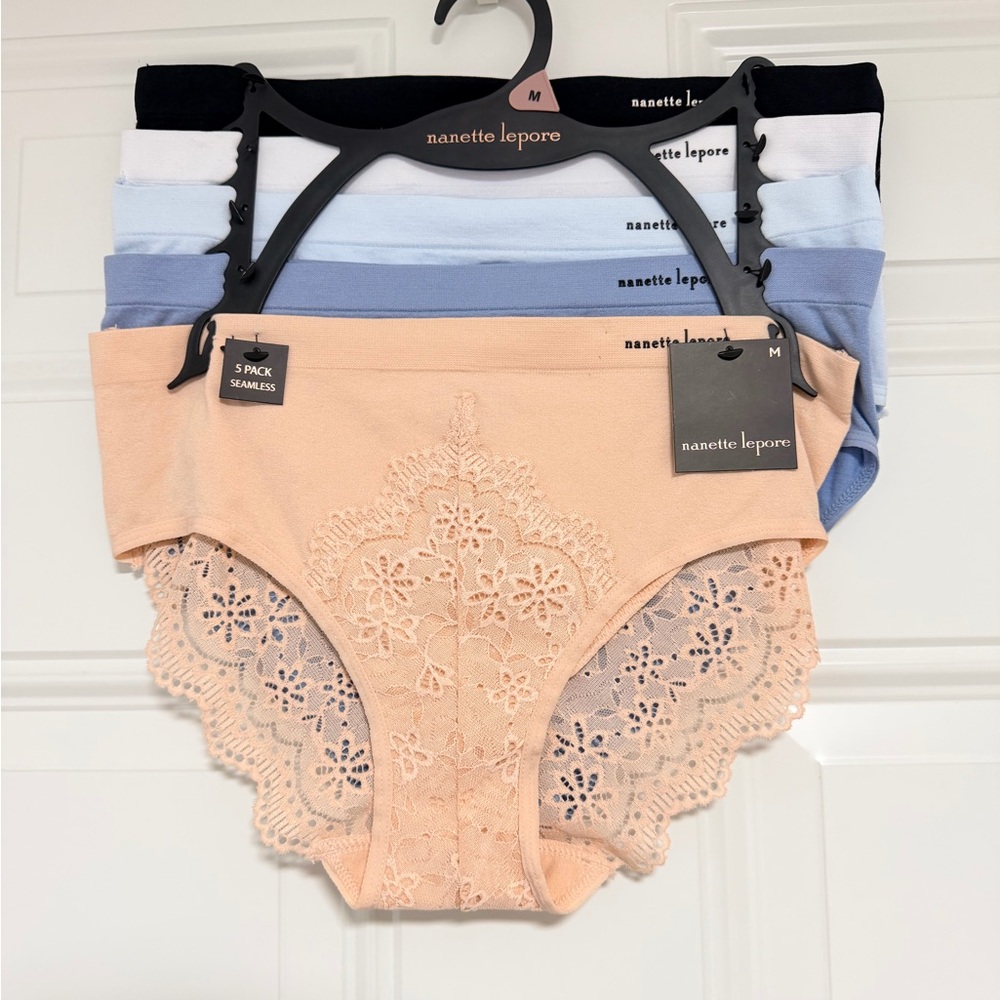 Nanette Lepore Peach Lace & Light Blue Seamless Hipster Panties - 5 Pack